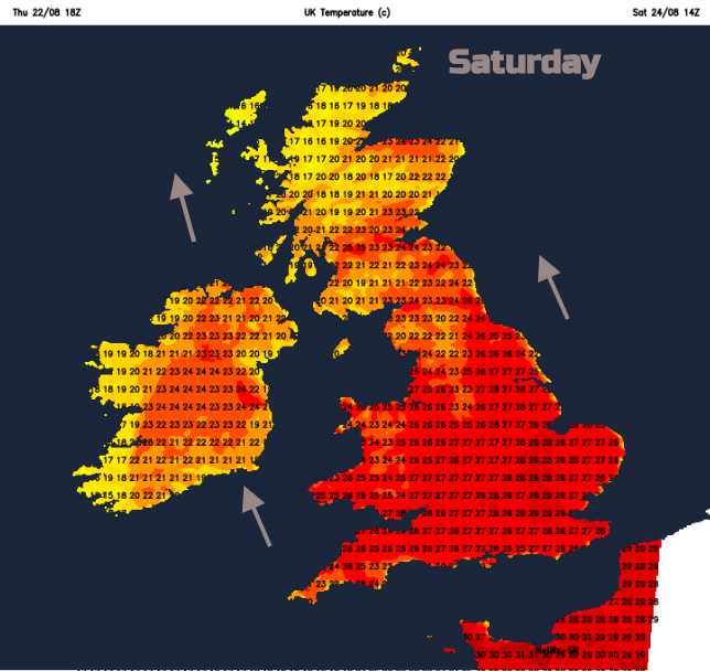 Saturday UK temperatures