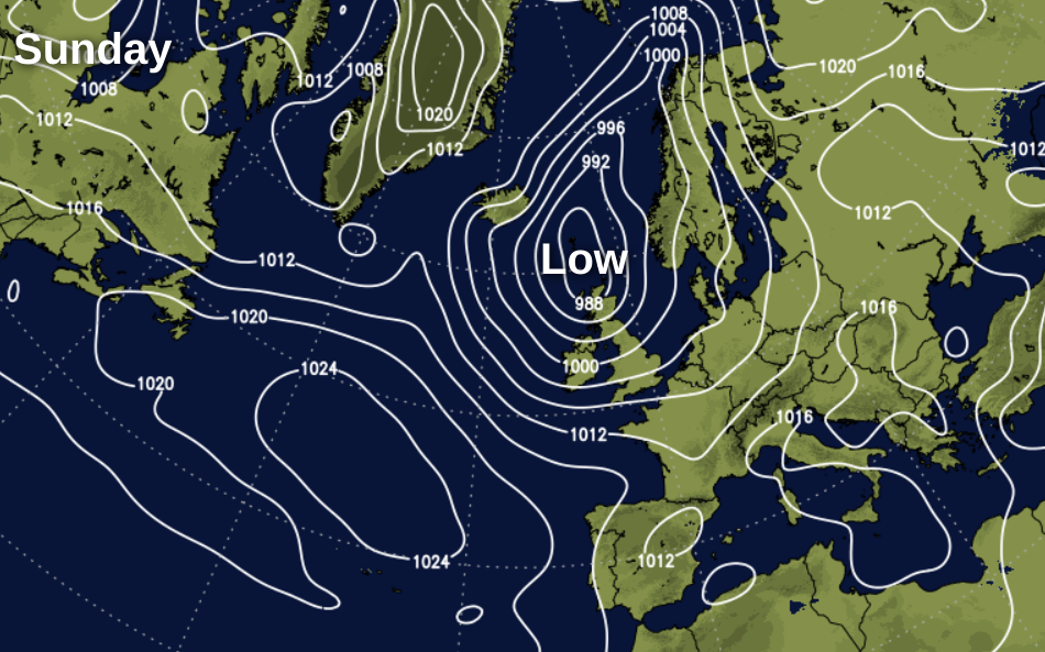 Low pressure over the north of Scotland on Sunday
