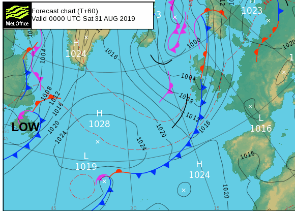 Surface pressure north Atlantic Erin