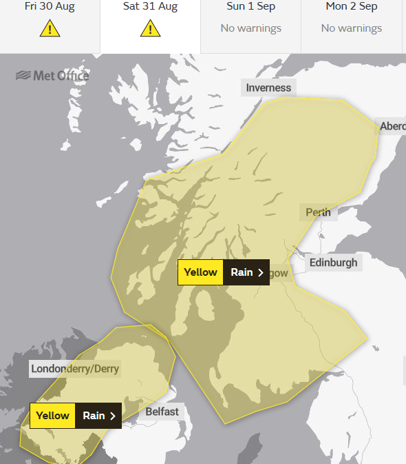 Heavy rain warning Northern Ireland Scotland