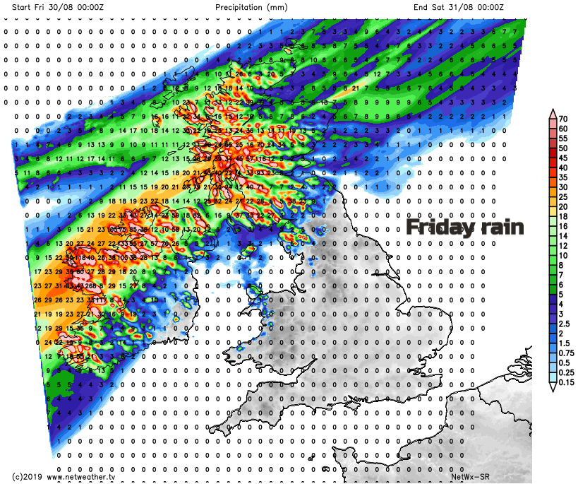 UK rainfall totals Friday