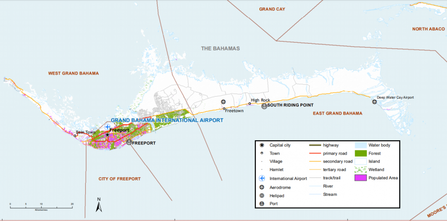 Map of north Bahamas populated areas