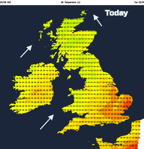 UK temperatures today