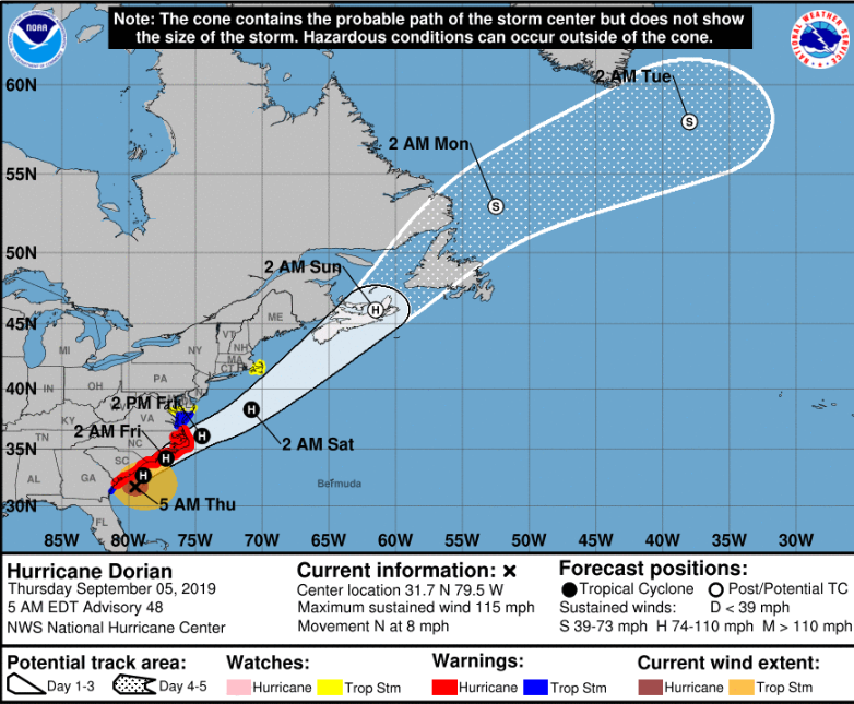 NHC dorian path 48