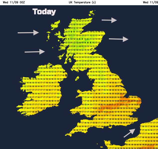 UK temperatures Weds