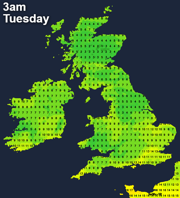 A cool night tonight with temperatures widely into single figures