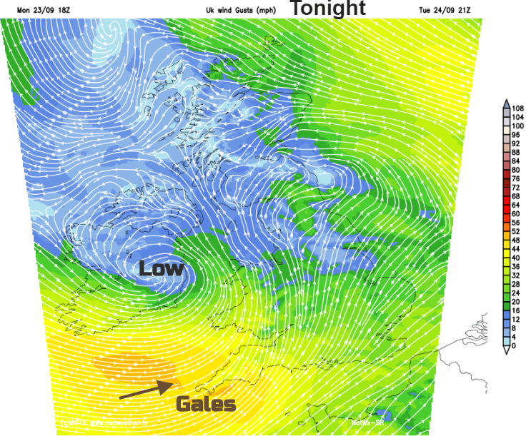 Tonight winds gales UK