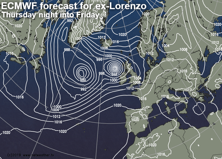 ECMWF forecast for ex-hurricane Lorenzo later this week