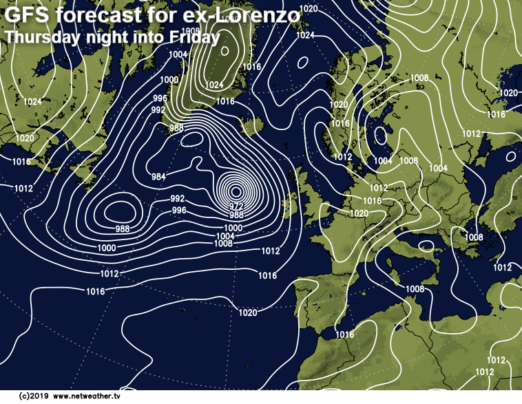 Current GFS forecast for ex-hurricane Lorenzo later this week