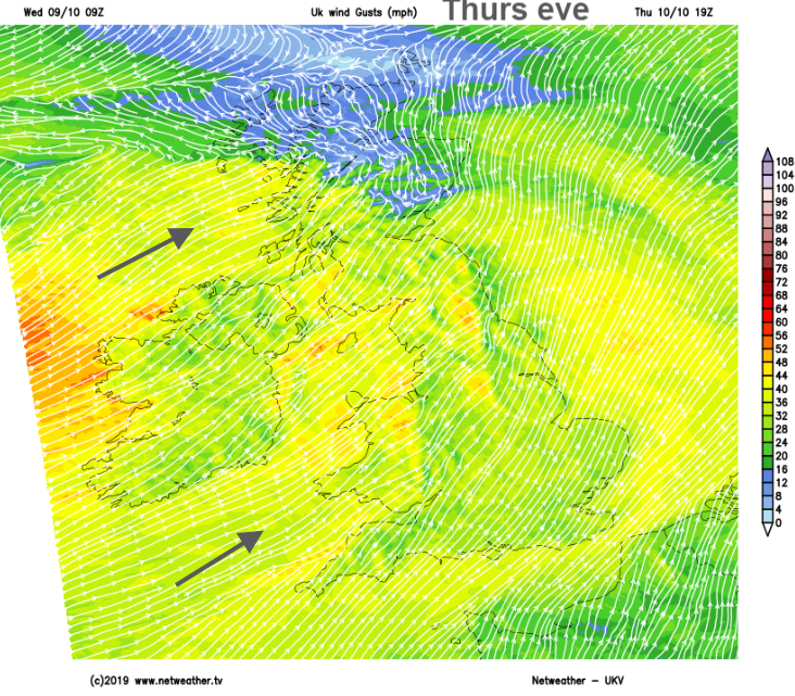 High gusts Thursday evening. UK