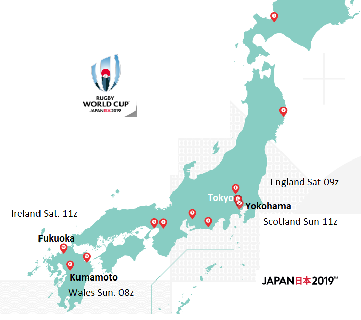 Map of rugby world cup matches and home nations