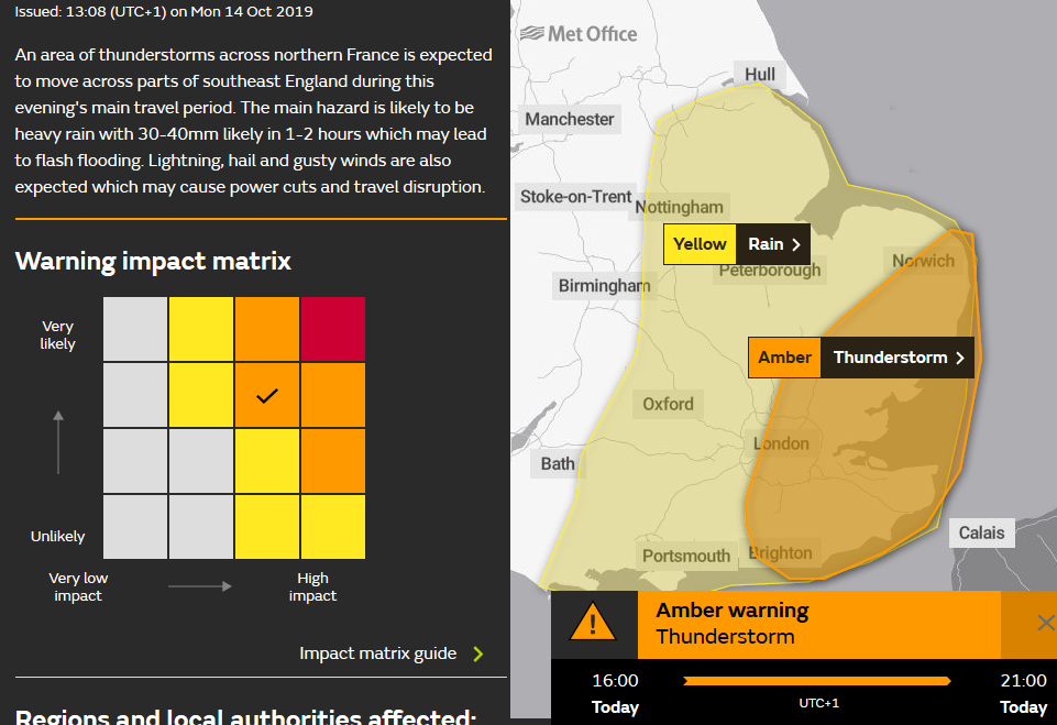 Amber warning for Thunderstorms England