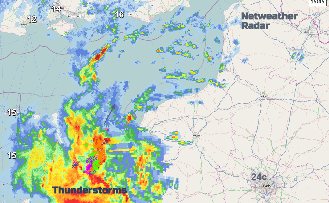 France thunderstorms and lightning heading to UK