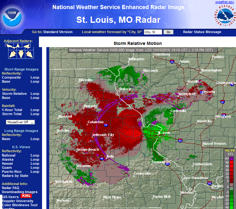 Doppler radar image St Louis