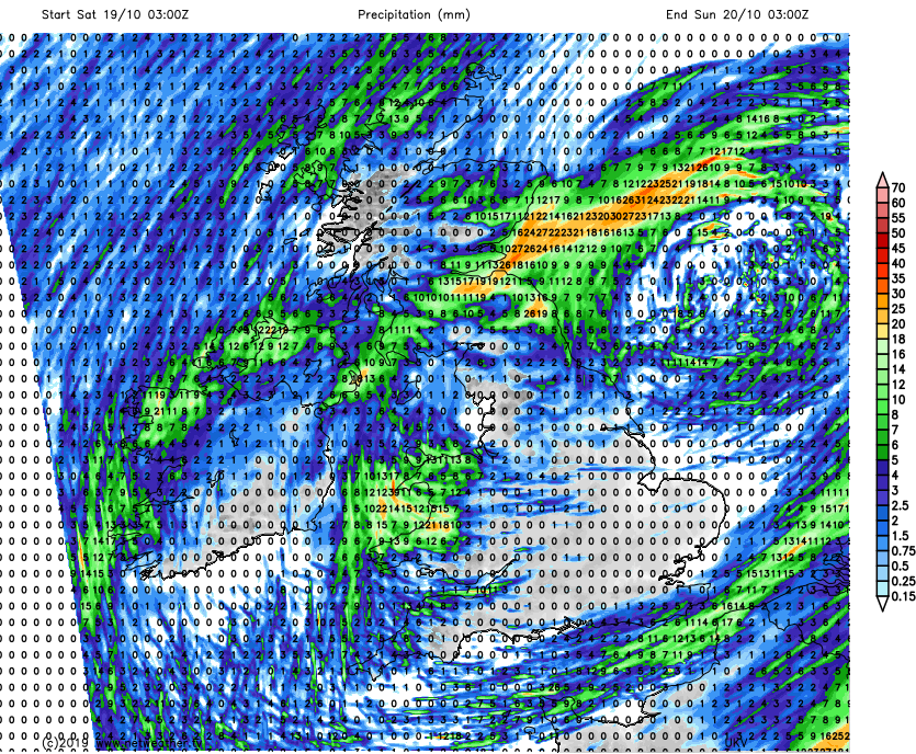 Rain totals on Saturday