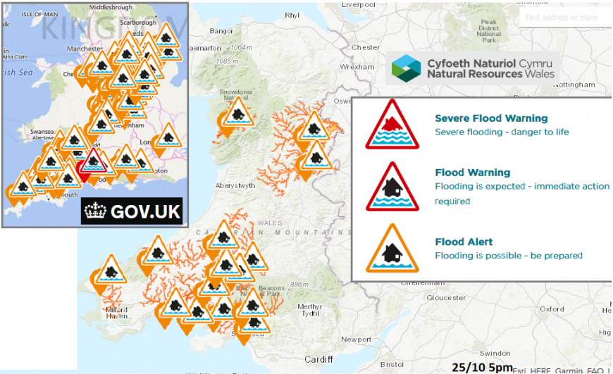 Flood alerts Wales England