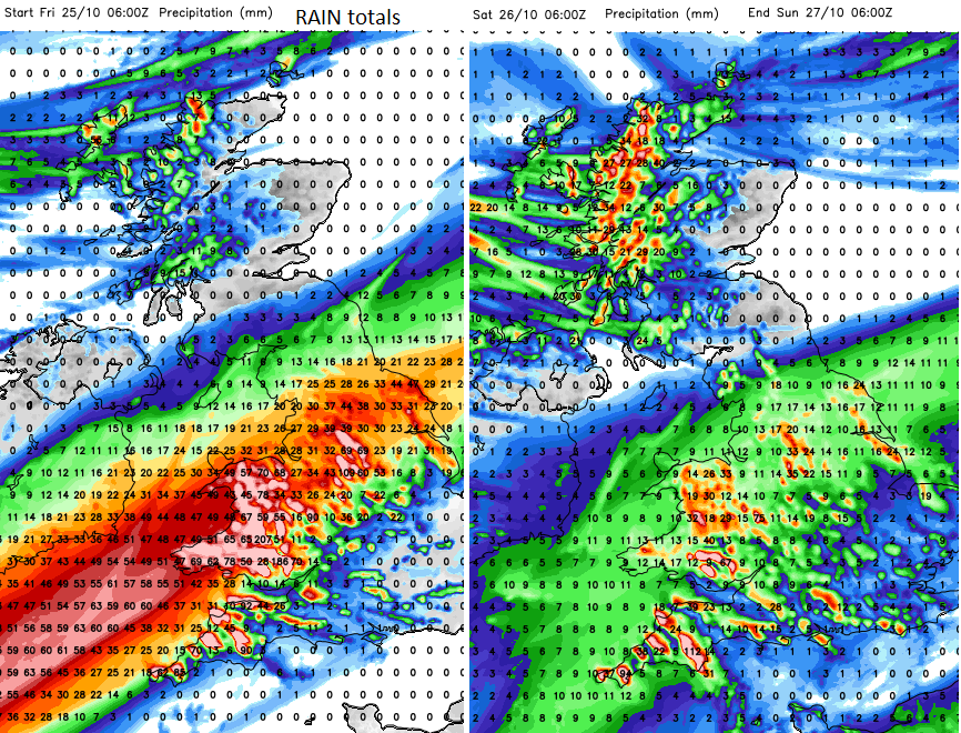 Rainfall forecast totals UK