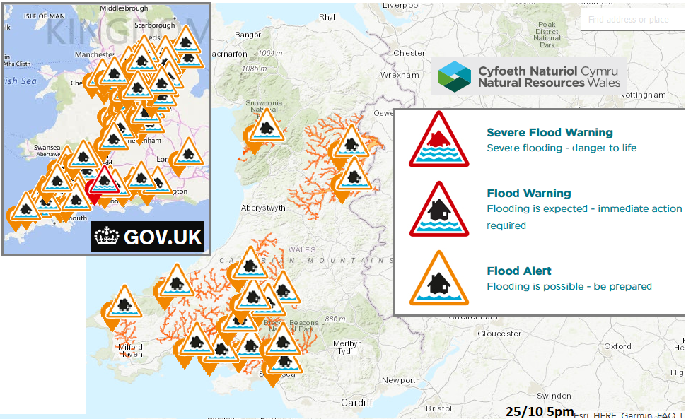 Flood alerts Wales England