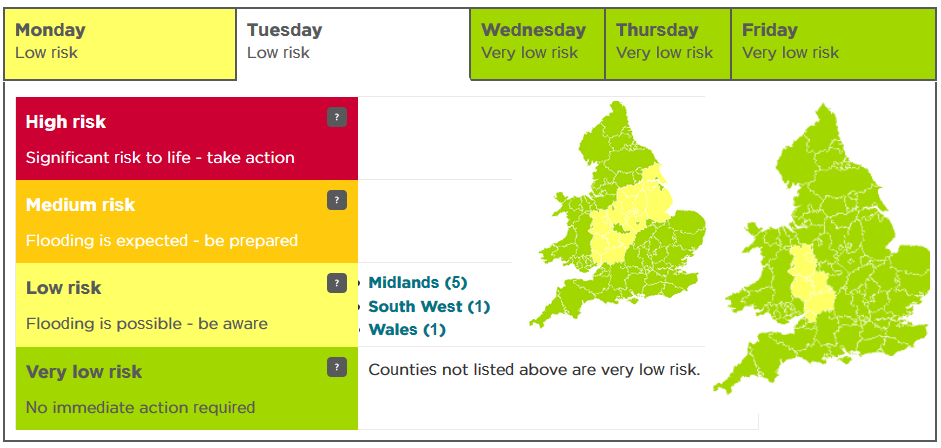 Five day flood warning England and Wales