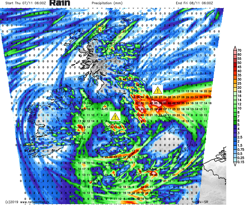 Rainfall totals forecast Thursday Friday UK