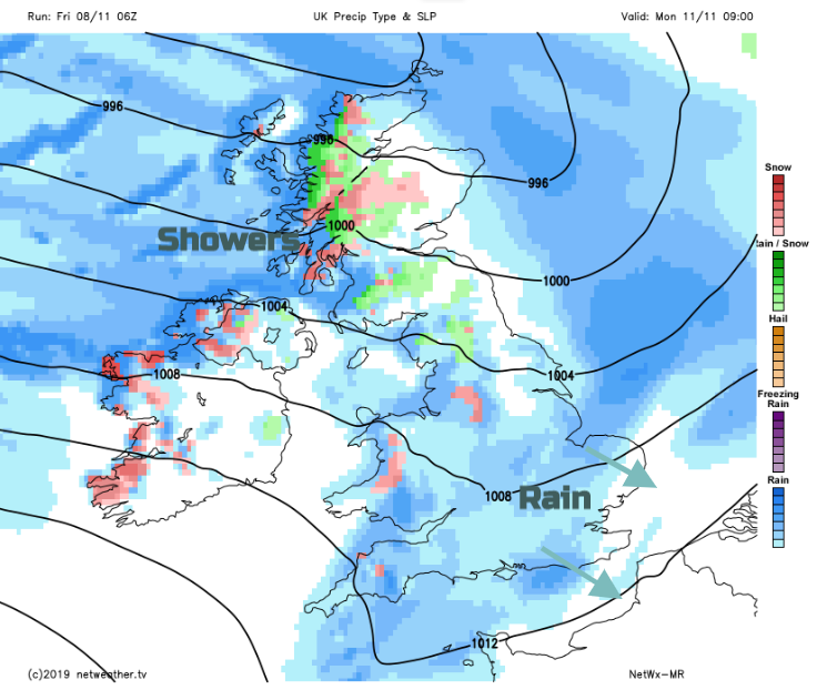 Remembrance Monday 11th weather UK