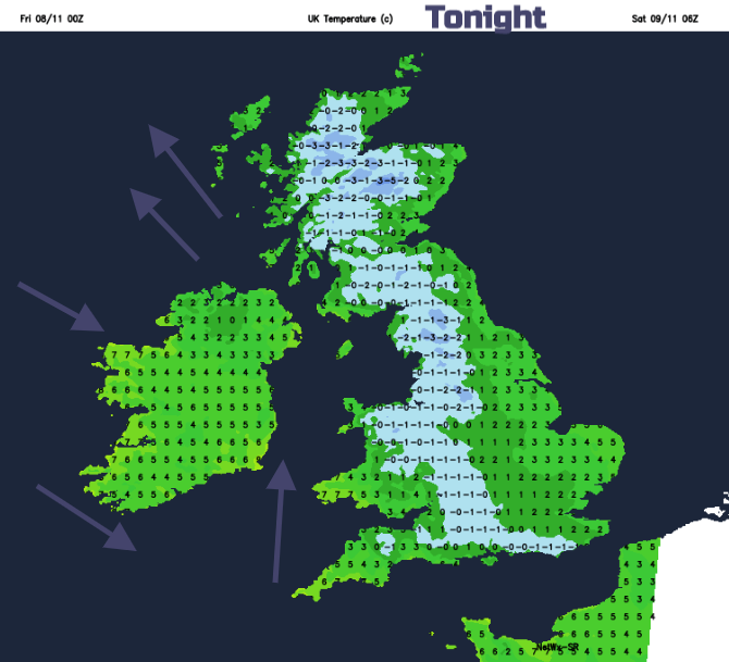 Tonight temperatures UK frost