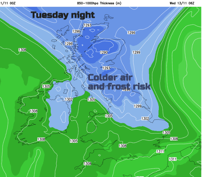 Frost Tuesday night UK