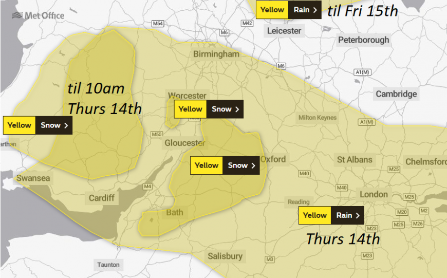 Met Office snow warning UK Wales England