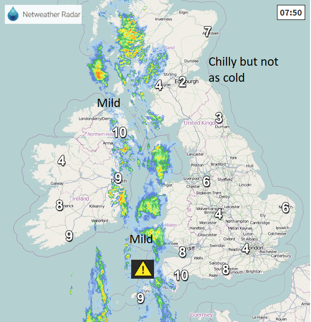 UK radar and Met Office rain warning
