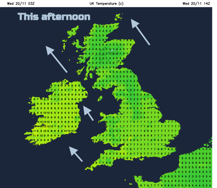 UK weather temperatures winds