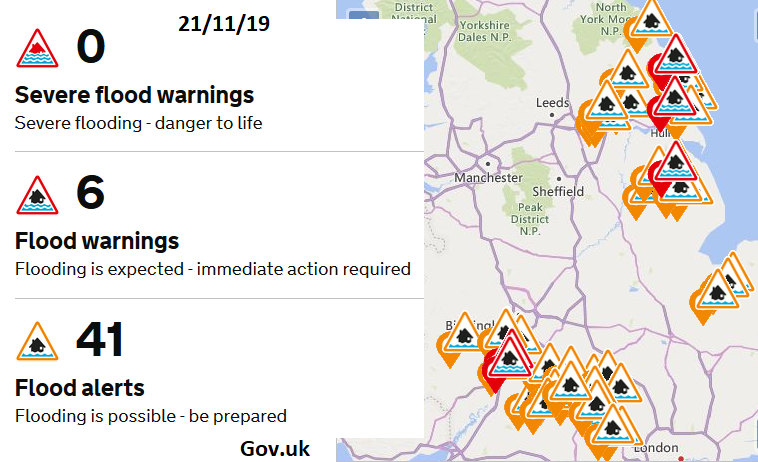 Flood warnings for England and Wales