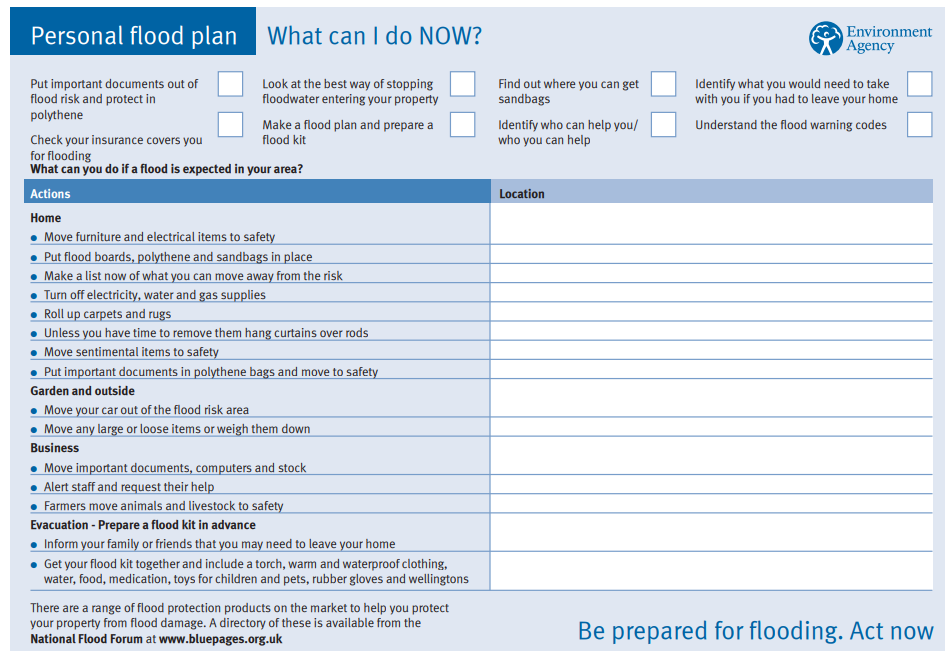 Personal Flood plan sheet 2