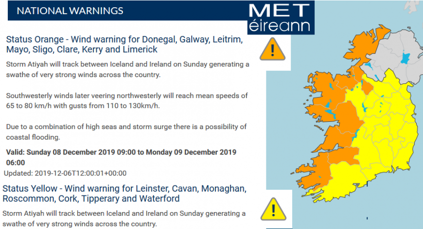 Met Eireann warning Storm Atiyah