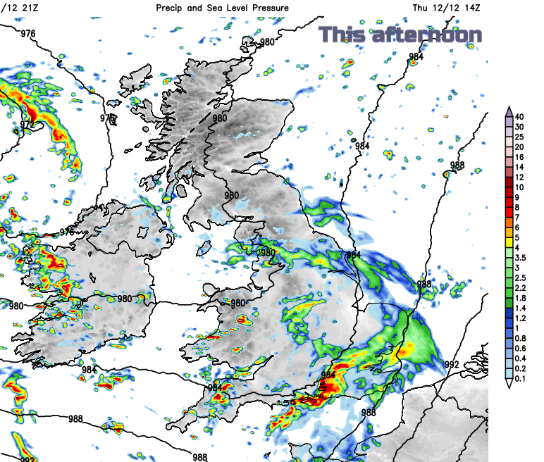 Rain Thursday afternoon UK