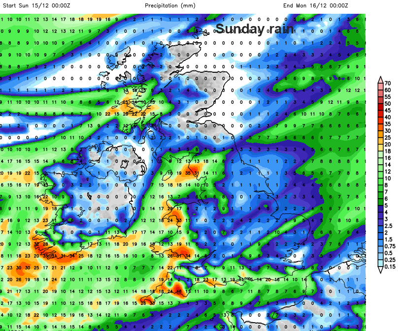 UK rain Sunday 15th December