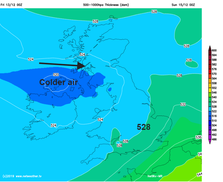 UK thickness 500 - 1000 hPa