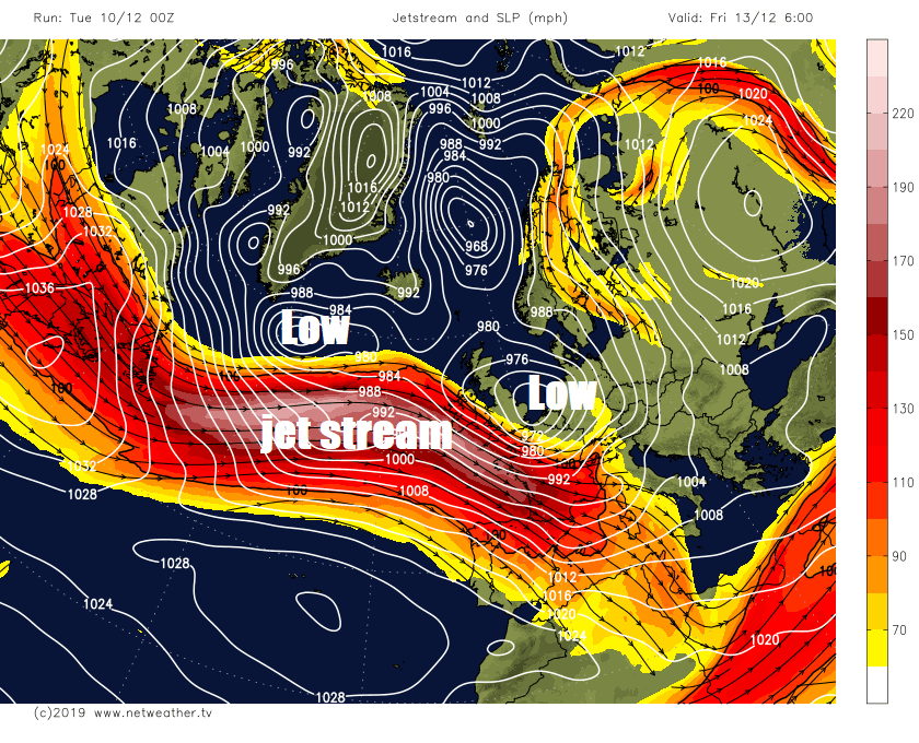 Powerful Jet Stream Bringing Gales, Heavy Rain, Squally Showers & Northern Hill Snow