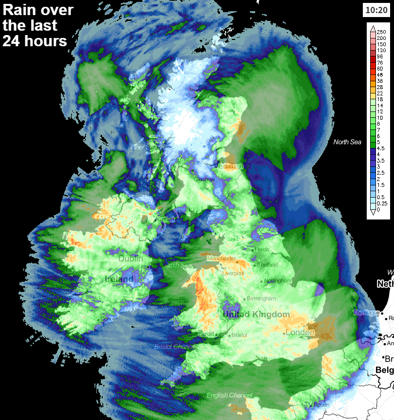 A wet day yesterday - rainfall totals over the last 24 hours