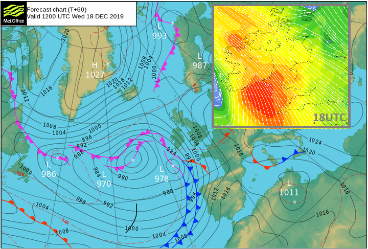 Storm Elsa surface pressure UK Portugal