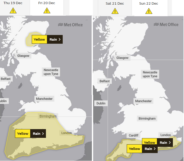 UK Met Office rain warnings Christmas travel