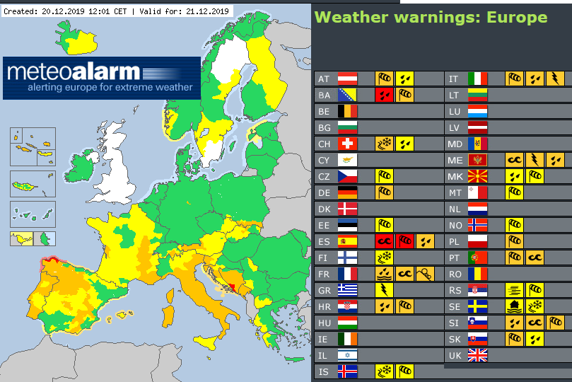 Meteo Alarm Europe wide weather warnings