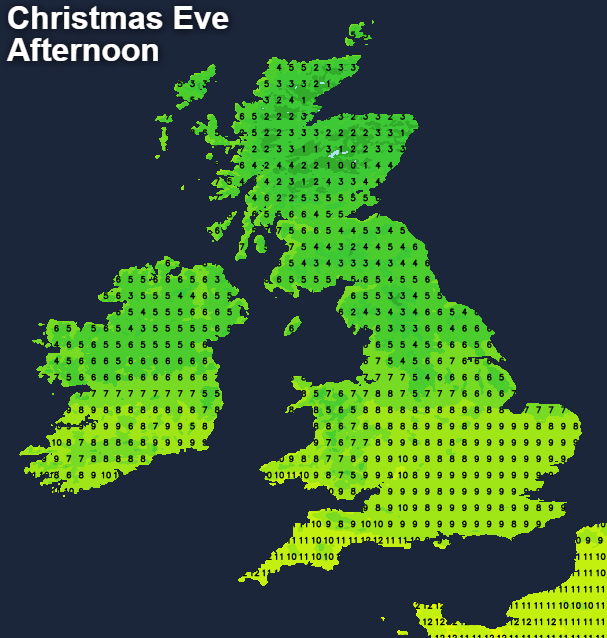 Temperatures on Christmas Eve