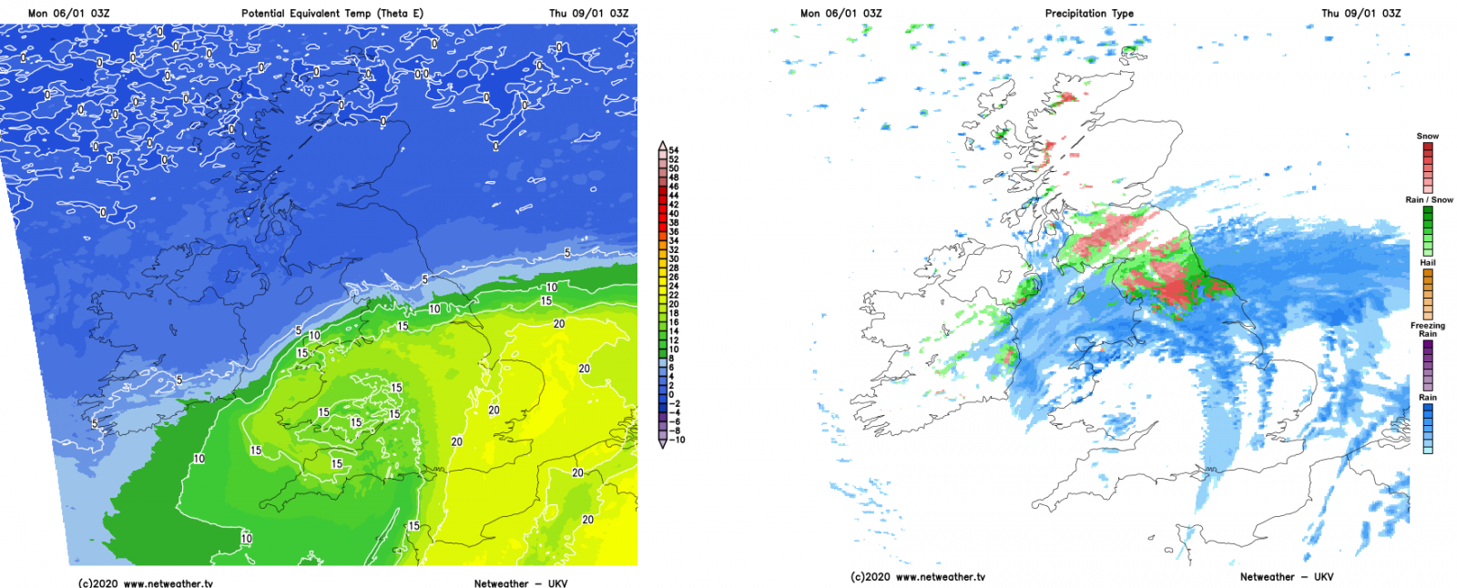 Temperature gradient north to south with the potential for snow over the hills of northern England
