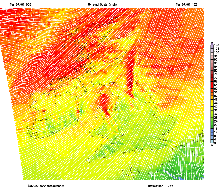 Very strong winds across northern Britain on Tuesday - severe gales in places