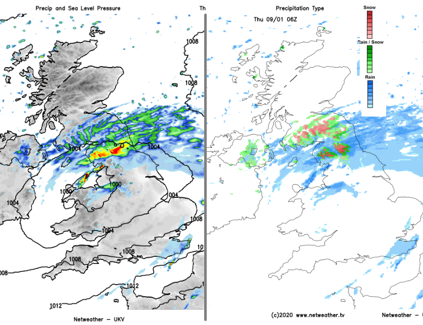 Rain and snow Thurs am