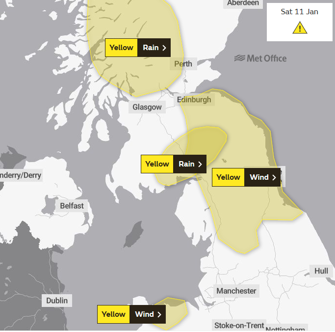 Met Office wind and rain warning Saturday