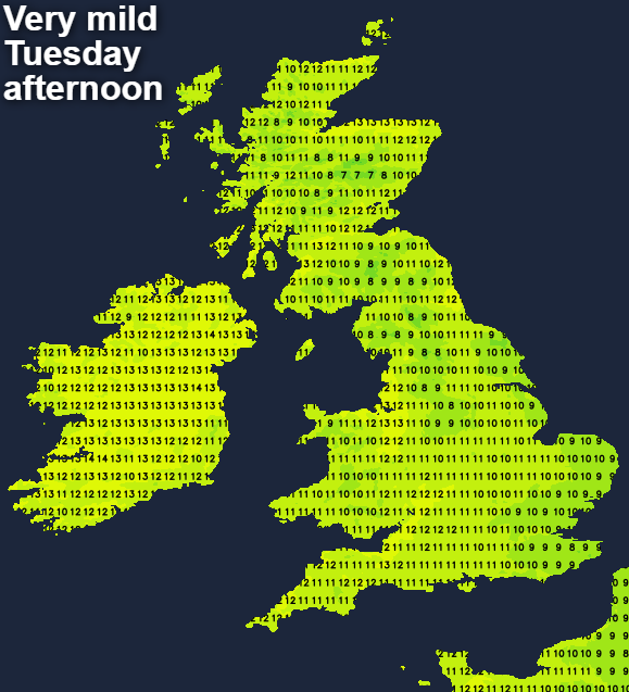 Very mild on Tuesday afternoon