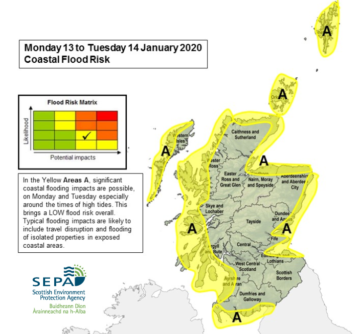 SEPA coastal flooding Scotland Storm Brendan