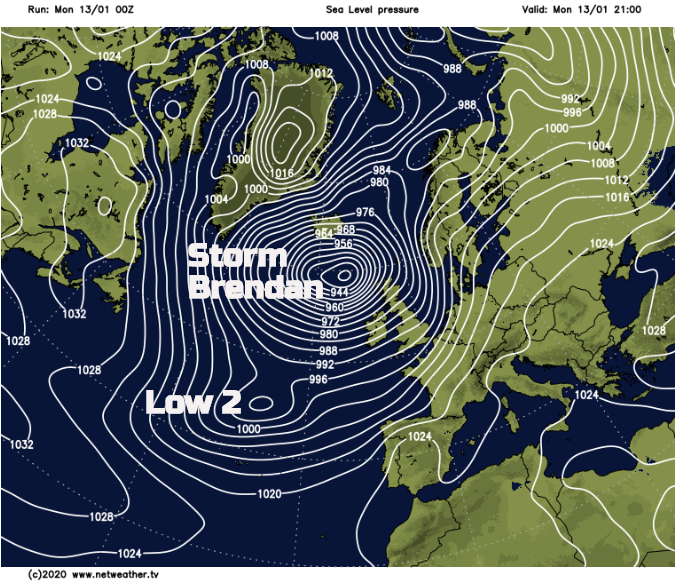 Storm Brendan followed by another low pressure to the southwest