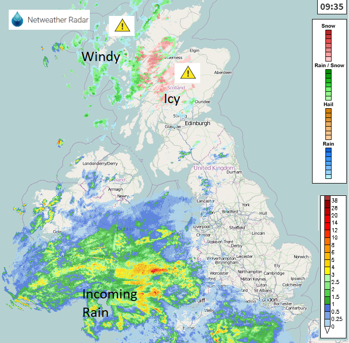 UK radar rain, wind and snow